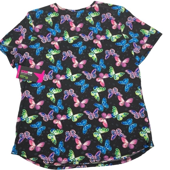 Scrubstar Women’s Size Medium Black Butterfly Scrub Top stretch NWT - Picture 5 of 10